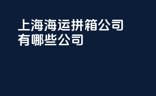 上海海运拼箱公司有哪些公司