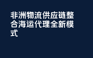 非洲物流供应链整合，海运代理全新模式