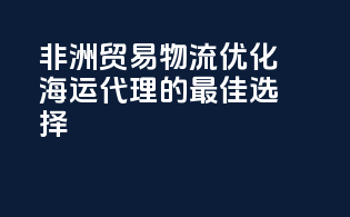 非洲贸易物流优化，海运代理的最佳选择