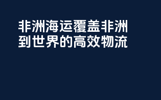 非洲海运：覆盖非洲到世界的高效物流
