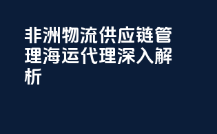 非洲物流供应链管理，海运代理深入解析