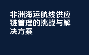 非洲海运航线：供应链管理的挑战与解决方案
