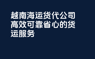 越南海运货代公司：高效可靠省心的货运服务
