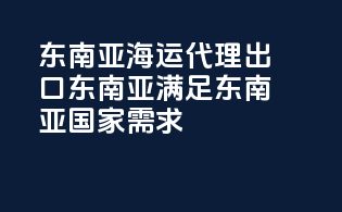 东南亚海运代理：出口东南亚，满足东南亚国家需求