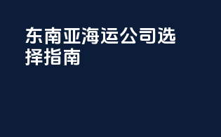 东南亚海运公司选择指南
