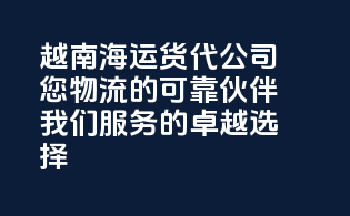 越南海运货代公司：您物流的可靠伙伴，我们服务的卓越选择