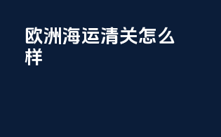 欧洲海运清关怎么样