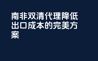 南非双清代理：降低出口成本的完美方案